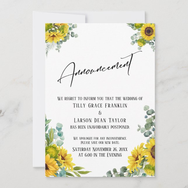 Anúncio de Casamento Adiado com Aquarela Floral (Frente)