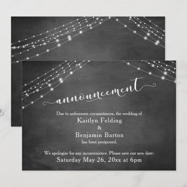 Anúncio de Casamento Adiado com Luzes no Quadro Ne (Frente/Verso)