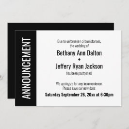 Anúncio de casamento adiado em negrito