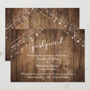 Anúncio de Casamento Adiado Luzes de Madeira Rústi