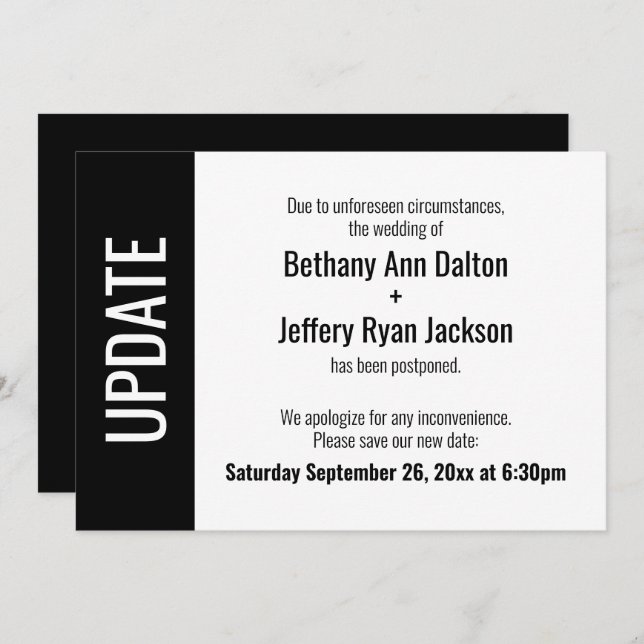 Anúncio de casamento adiado por atualização em neg (Frente/Verso)