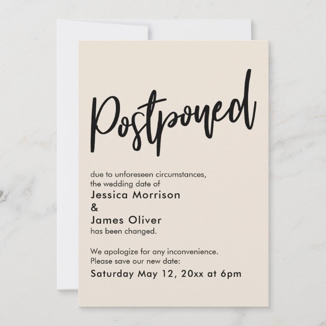 Anúncio de Casamento Adiado Simple Cream (Frente)