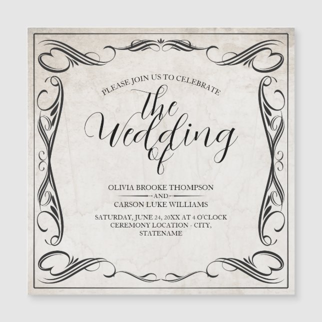 Anúncio de casamento Art Déco Preto Vintage (Frente)