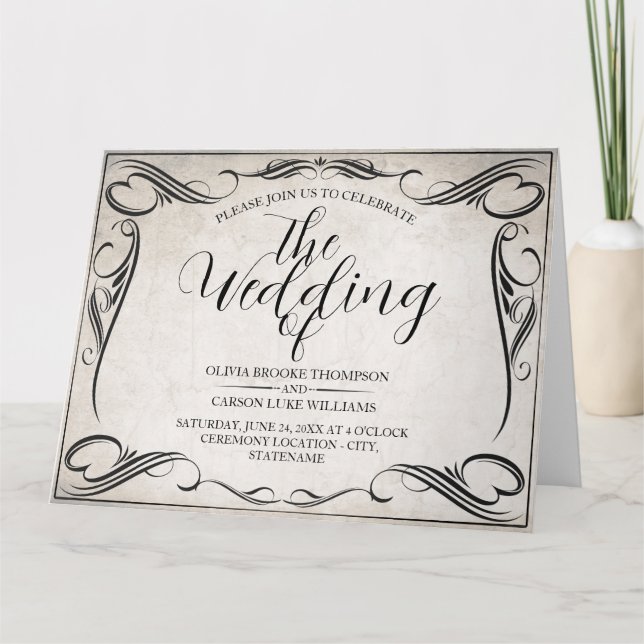Anúncio de casamento Art Déco Preto Vintage (Frente)
