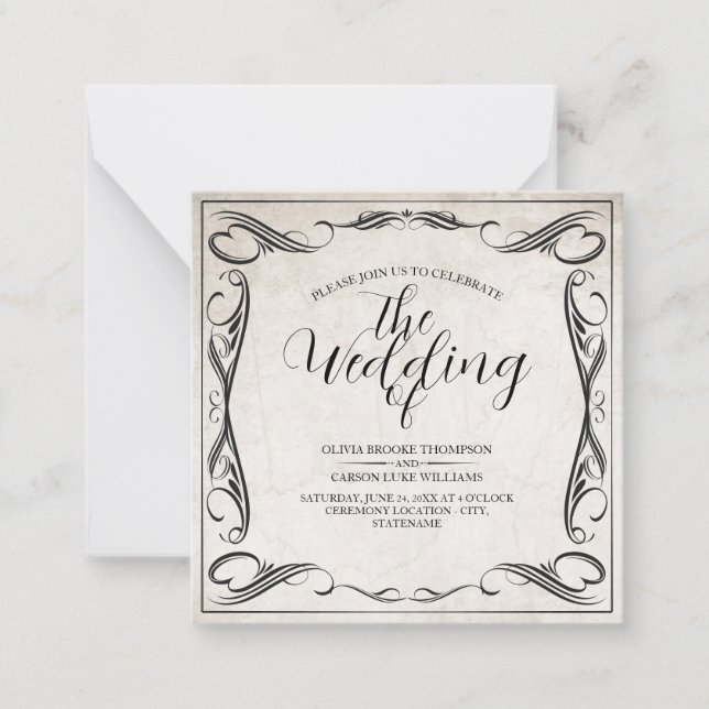 Anúncio de casamento Art Déco Preto Vintage (Frente)