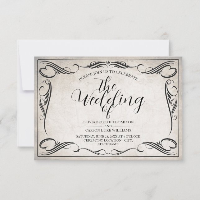 Anúncio de casamento Art Déco Preto Vintage (Frente)