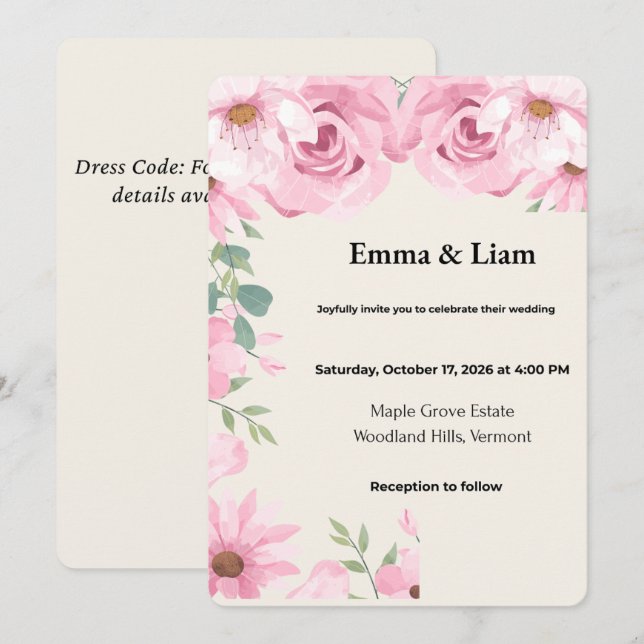 Anúncio de Casamento Botânico em Aquarela | Editáv (Frente/Verso)