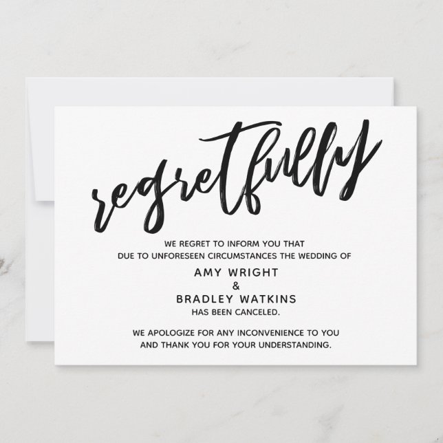 Anúncio de Casamento Cancelado com Regretos à Mão (Frente)