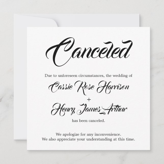 Anúncio de casamento cancelado elaborado em branco (Frente)