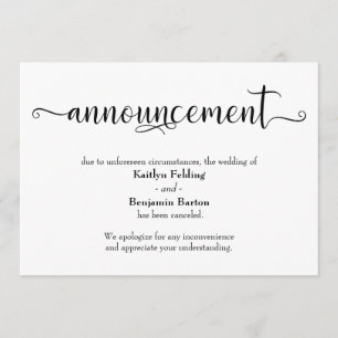 Anúncio de Casamento Cancelado em Caligrafia