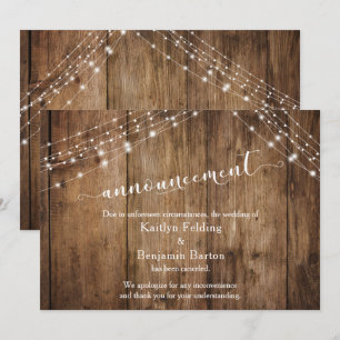 Anúncio de Casamento Cancelado Rustic Wood & Light