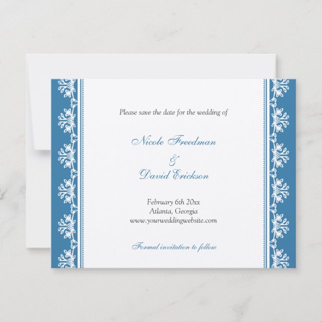Anúncio de casamento com borda de filigrana azul é (Frente)