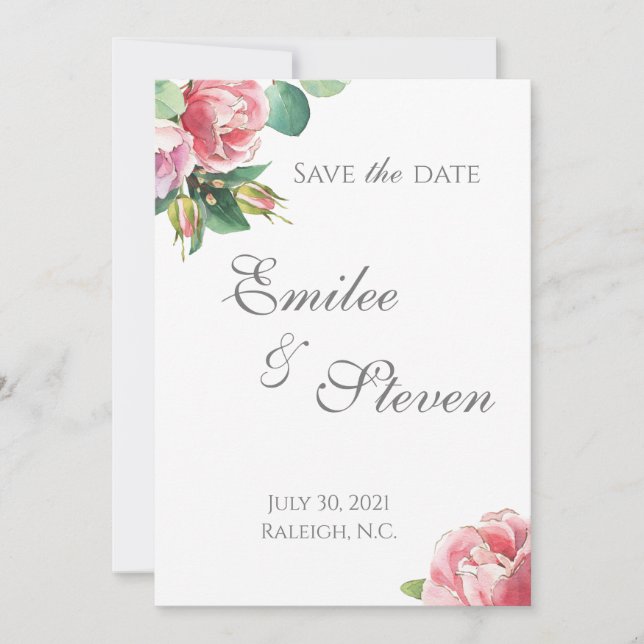 Anúncio de Casamento com Borda de Rosa em Aquarela (Frente)