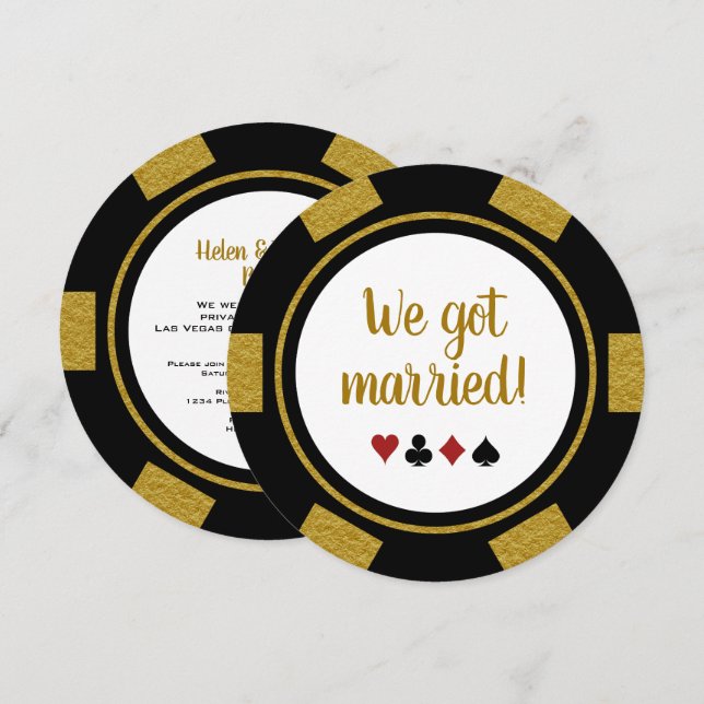 Anúncio de Casamento com Ficha de Poker Preto e Do (Frente/Verso)