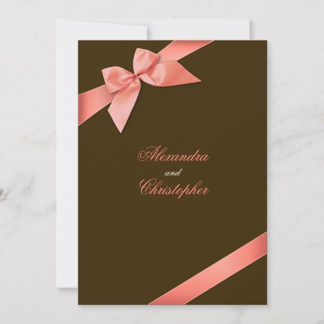 Anúncio de casamento com fita vermelha coral (Frente)