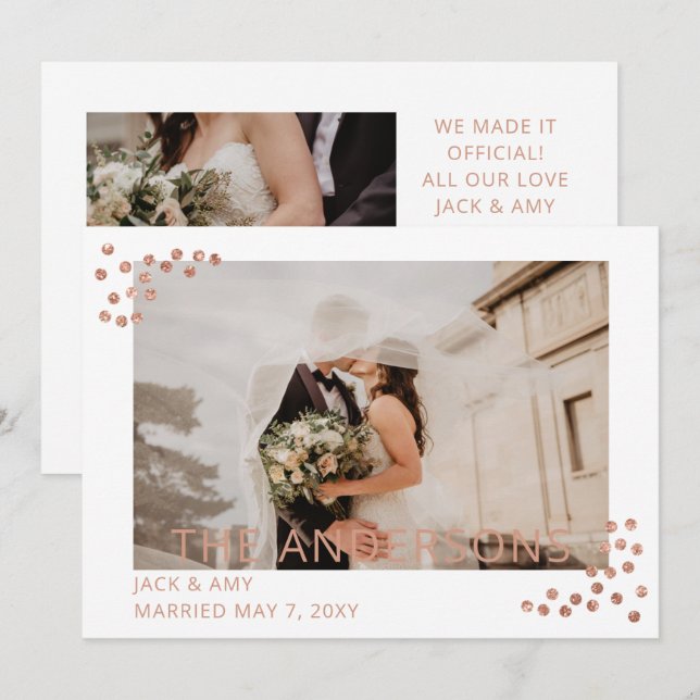 Anúncio de casamento com foto de confete em dourad (Frente/Verso)