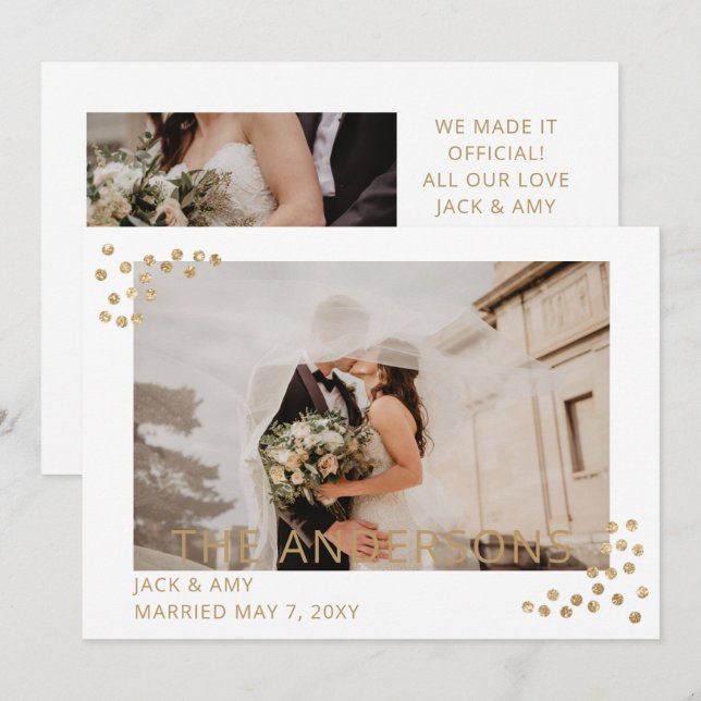 Anúncio de Casamento com Foto de Confetes de Ouro  (Frente/Verso)