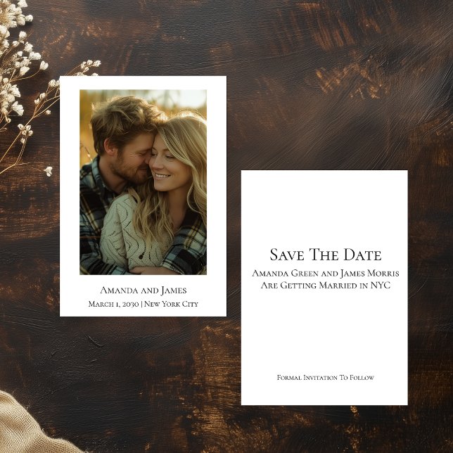 Anúncio de Casamento com Foto Minimalista (Budget size Minimalist Photo Save The Date Card)
