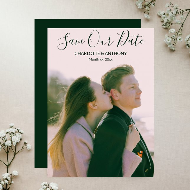 Anúncio de Casamento com Foto Save The Date Coraçõ (Save The Date Photo Wedding Announcement Hearts)