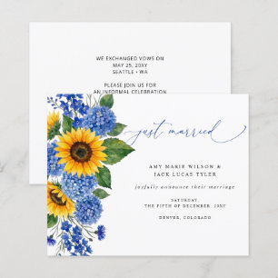Anúncio de Casamento com Girassóis em Azul Real co