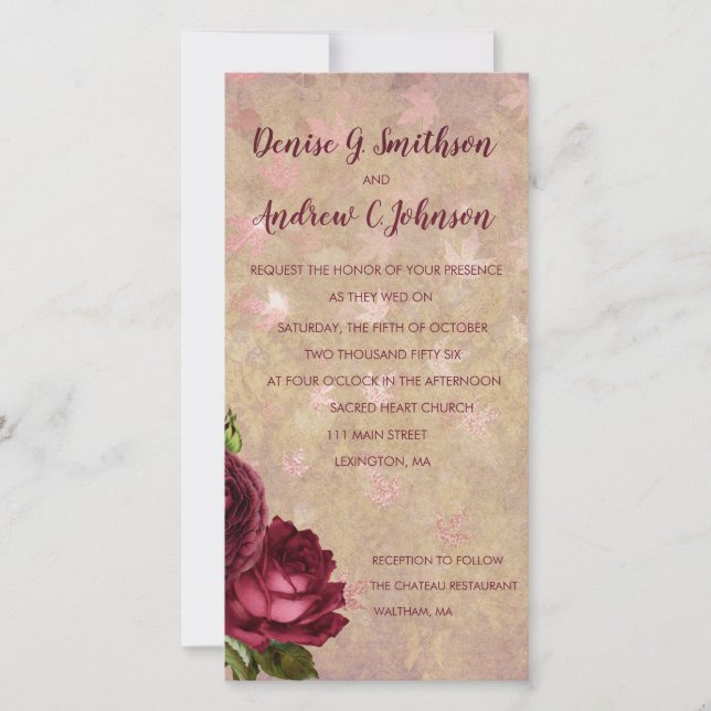 Anúncio de Casamento com Rosas Borgonha (Frente)