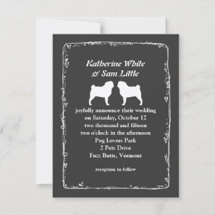 Anúncio de Casamento com Silhuetas de Pug Branco