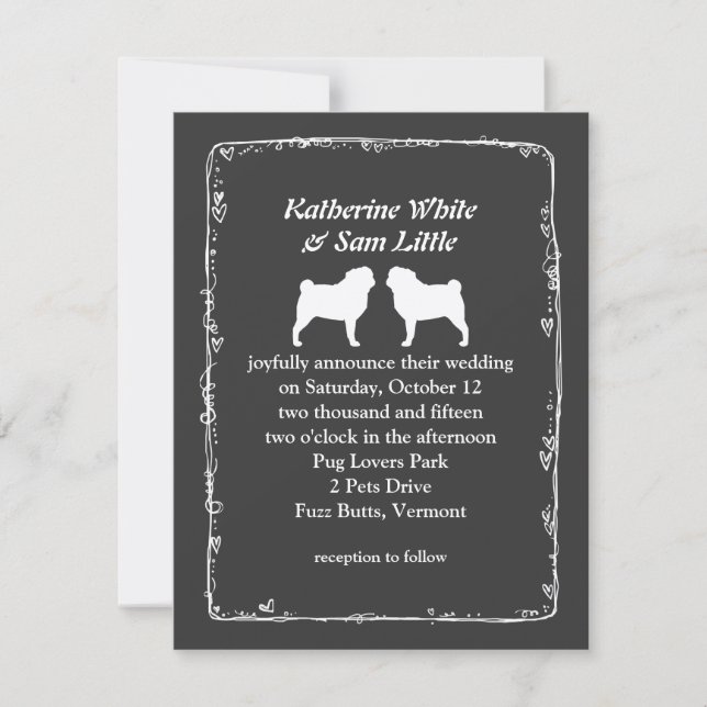 Anúncio de Casamento com Silhuetas de Pug Branco (Frente)