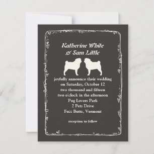 Anúncio de Casamento com Silhuetas de Pug Branco