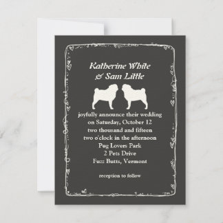 Anúncio de Casamento com Silhuetas de Pug Branco