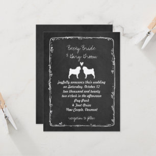 Anúncio de Casamento com Silhuetas de Pug para Ama