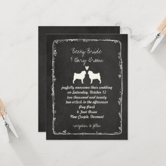 Anúncio de Casamento com Silhuetas de Pug para Ama