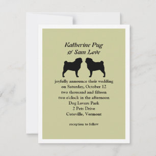 Anúncio de Casamento com Silhuetas de Pug Preto