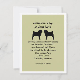 Anúncio de Casamento com Silhuetas de Pug Preto