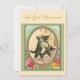 Anúncio de casamento com tema de gato marfim e ver
