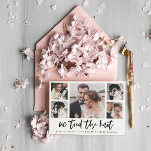 Anúncio de casamento com várias fotos e letra curs