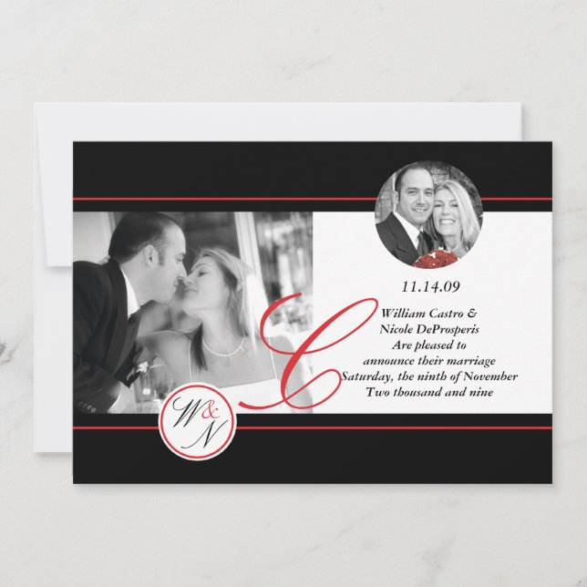 Anúncio de casamento contemporâneo monogramado (Frente)