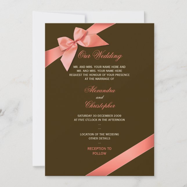 Anúncio de casamento Coral Red Ribbon 2 (Frente)