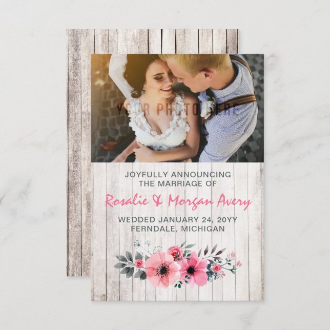 Anúncio de Casamento de Campo Floral de Madeira Rú (Frente/Verso)