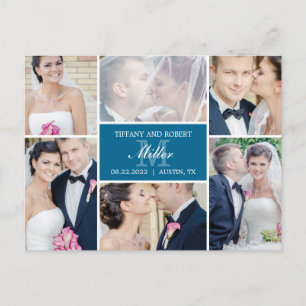 Anúncio de casamento de colagem monograma - azul
