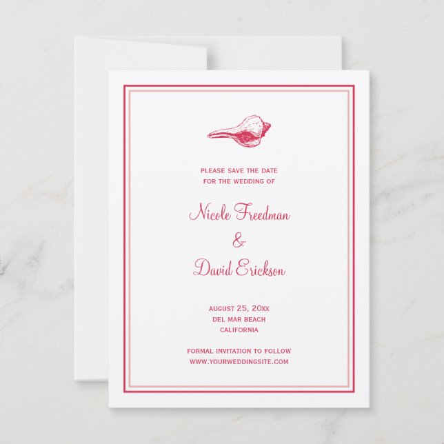 Anúncio de casamento de concha de mar vermelha sal (Frente)