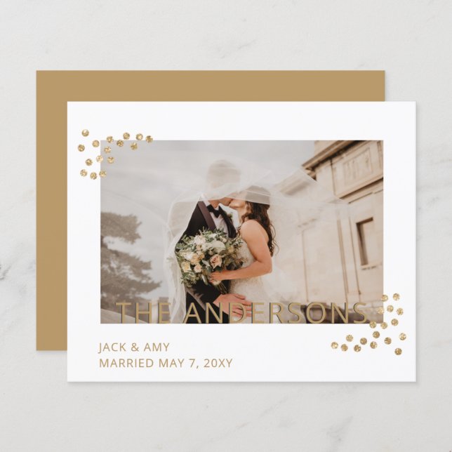 Anúncio de Casamento de Foto de Confetti Dourado O (Frente/Verso)