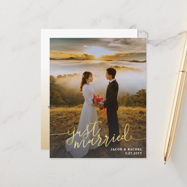 Anúncio de casamento de fotos do tipo Dourado do r (Frente/Verso In Situ)