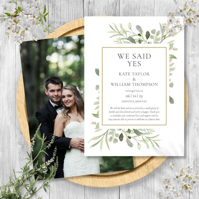 Anúncio de Casamento de Fuga Romântica 'Nós Dissem (We Said Yes Elopement Wedding Announcement)