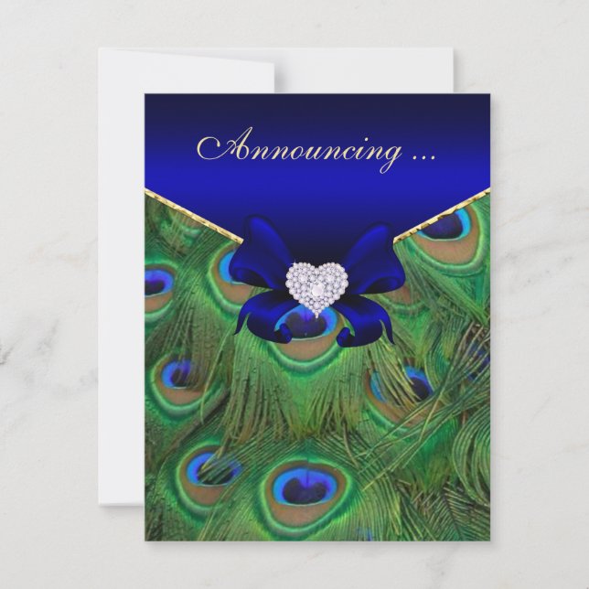 Anúncio de Casamento de Peacock Real Azul (Frente)