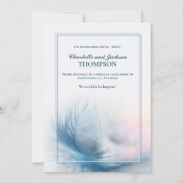 Anúncio de Casamento de Pena Azul Elegante Dusty