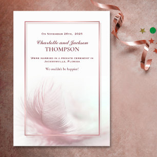Anúncio de Casamento de Penas Rosa Elegante