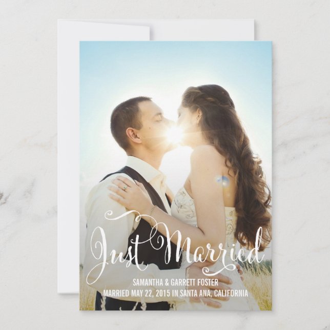 Anúncio de Casamento de Script Romântico - Branco (Frente)