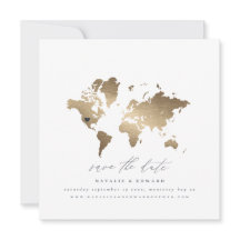 anúncio de casamento do mapa do mundo Dourado