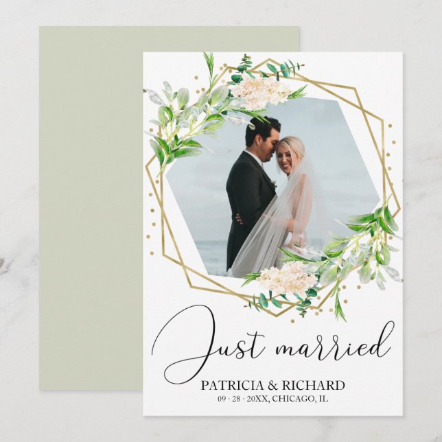 Anúncio de Casamento Elegante com Folhagens para F (Frente/Verso)