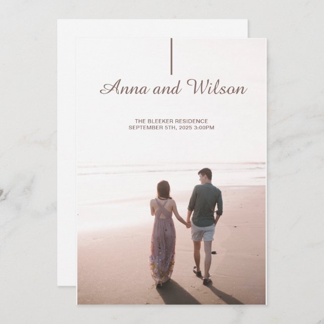 Anúncio de casamento elegante e moderno com foto (Frente/Verso)